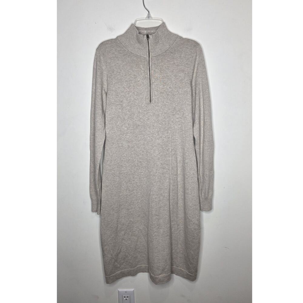 Tommy Bahama cream tan cotton blend long sleeve 1/4 zip knit sweater dress - XS